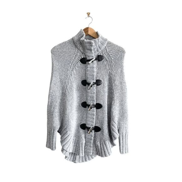 Michael Kors Women's Toggle Closure Dolman Sleeve Turtleneck Poncho Gray Small - Picture 1 of 7